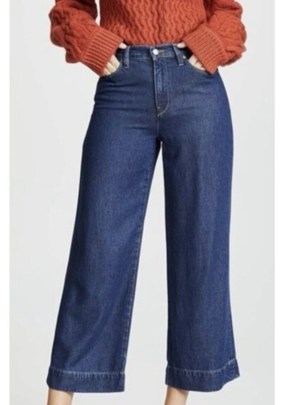 Hudson Anthropologie Holly Wide Leg Cropped Blue Denim Jeans Zip Fly -Size 32